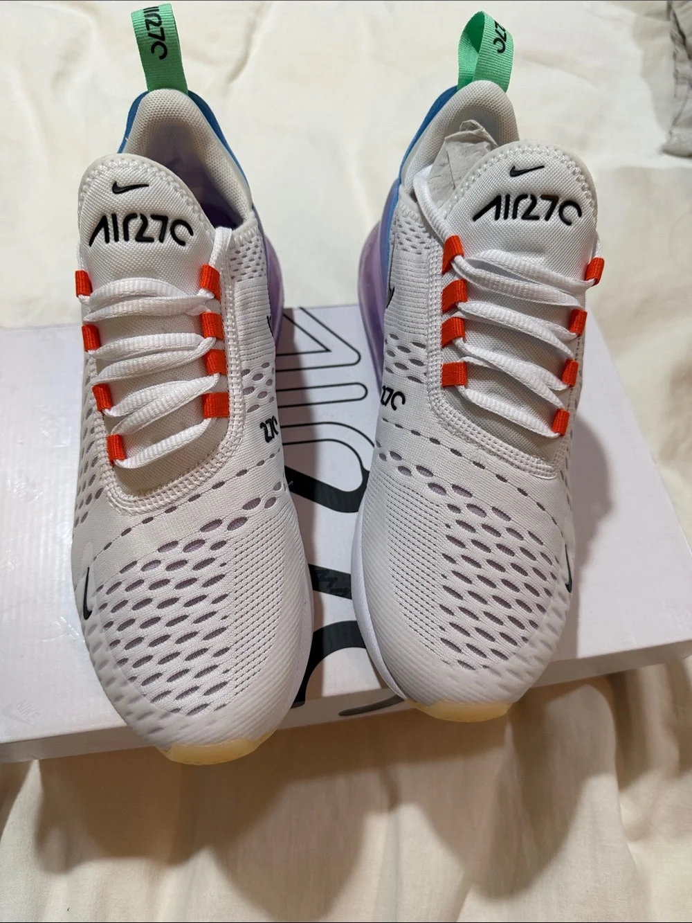 Nike Air Max 270 White Black Safety Orange Sneakers Women’s 8 NEW